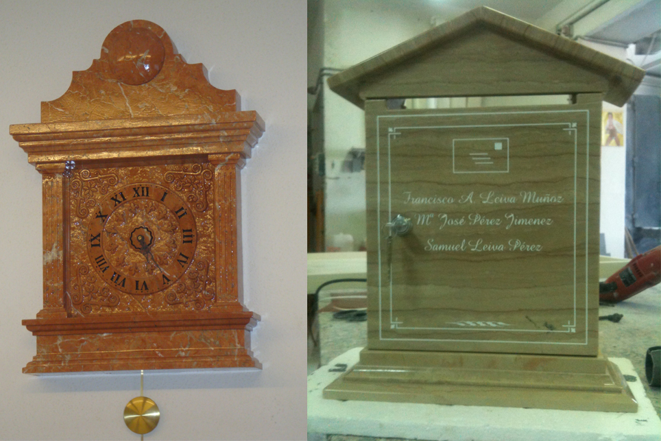 Reloj y Buzon realizados en Marmol